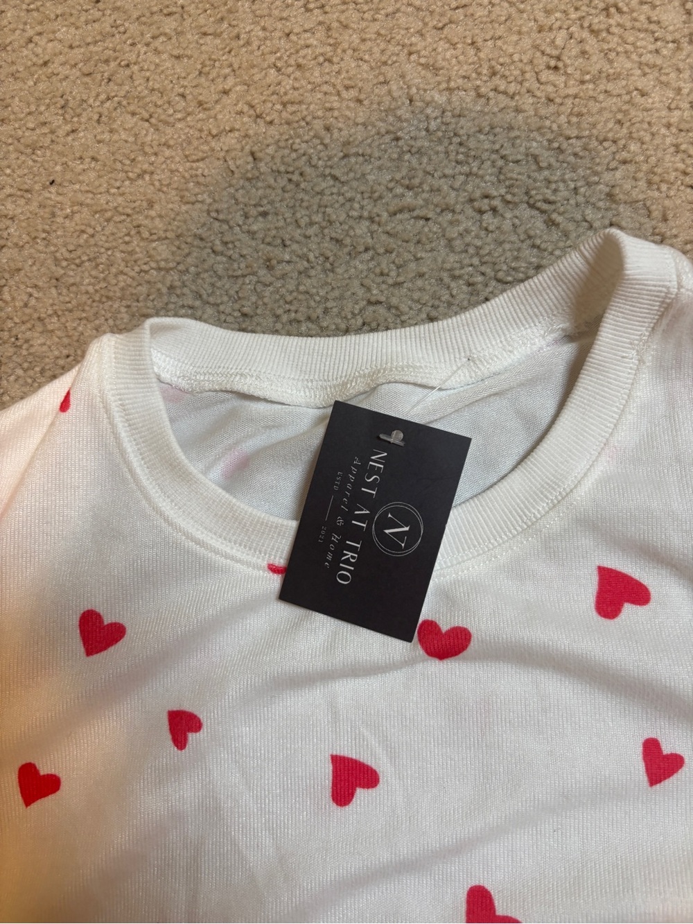 Long-Sleeve Heart Print Tee - White with Pink Hearts - Picture 3 of 4